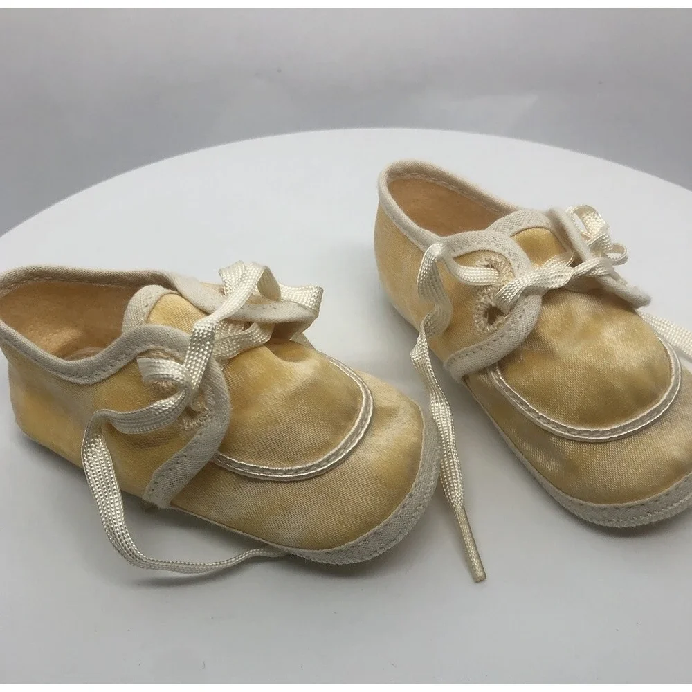 Vintage Christening Shoes Satin Feel Laces Infant Baptism Shoes 3.5